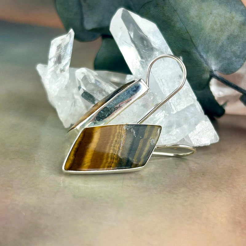 Tiger's Eye Rectangle Drop Earrings