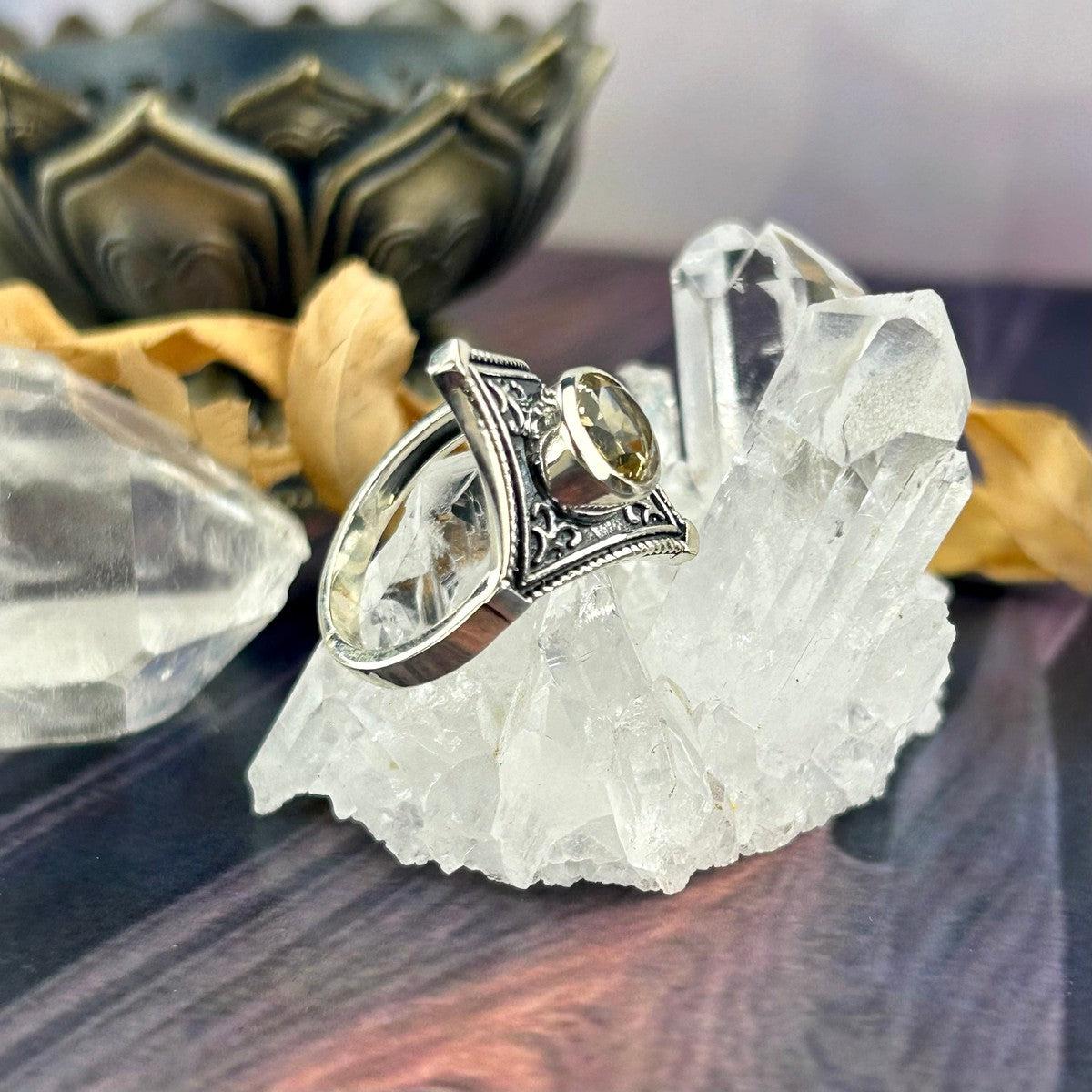Sterling Silver Shield Ring With Gemstone