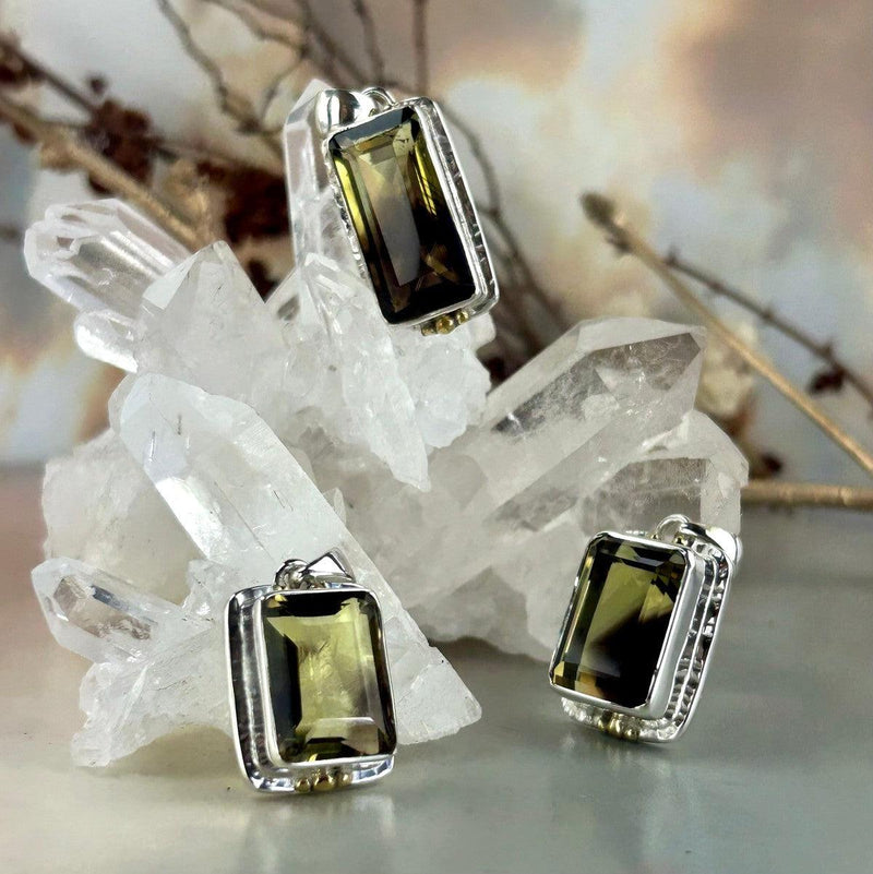 Smokey Lemon Quartz with Phantom Inclusions Rectangle Ornate Pendants