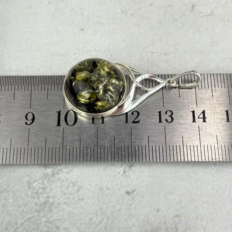 Baltic Green Amber Round Celtic Pendants