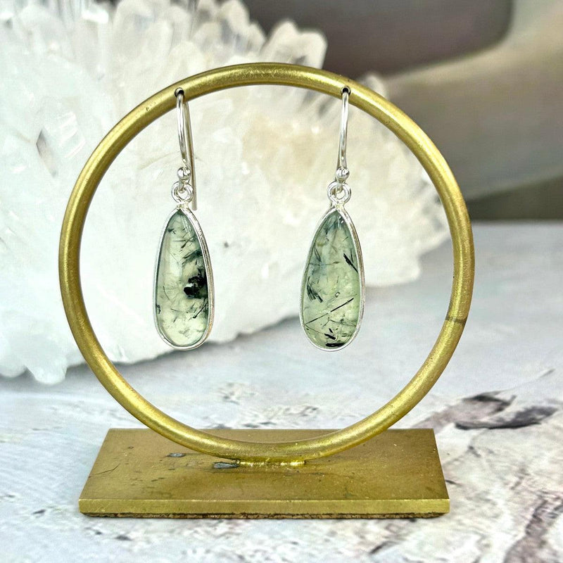 Prehnite With Epidote Elongated Teardrop Drop Earrings