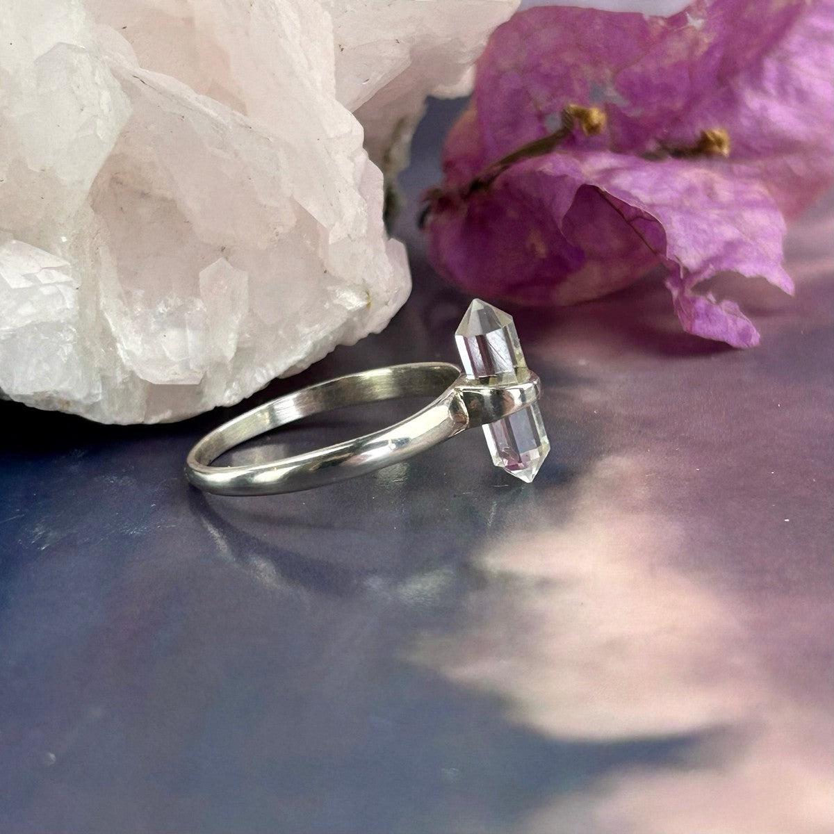 Clear Quartz Double Point Ring