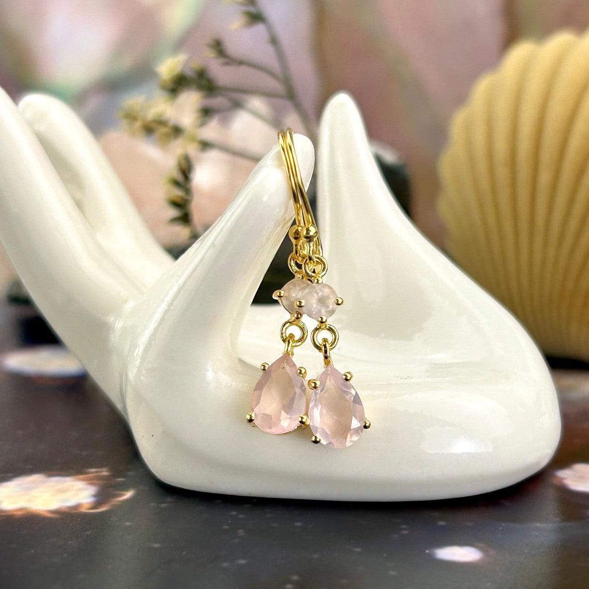 Rose Quartz Gold Earrings
