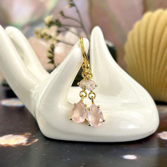 Rose Quartz Gold Double Drop Earrings