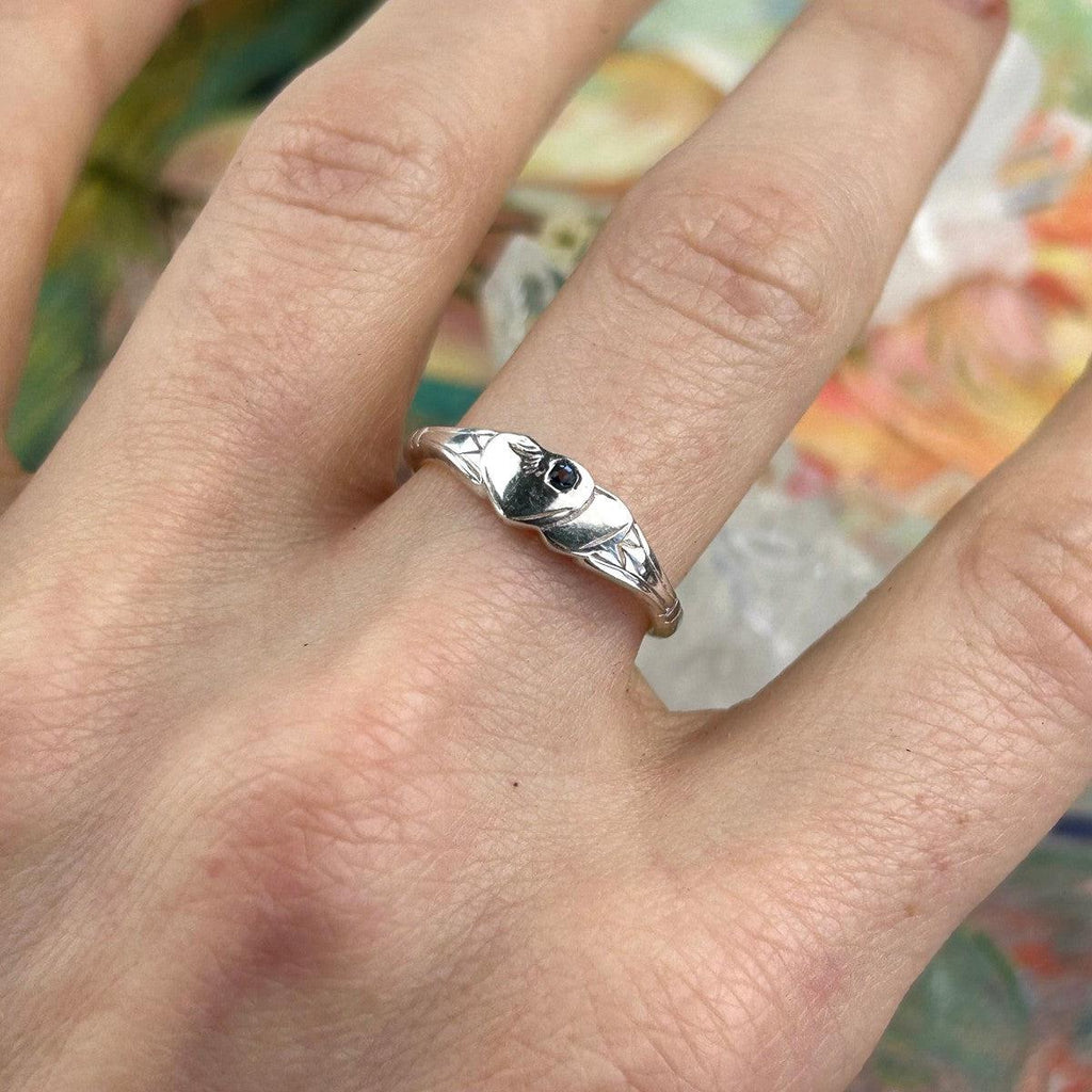 Sapphire Heart Initial Ring