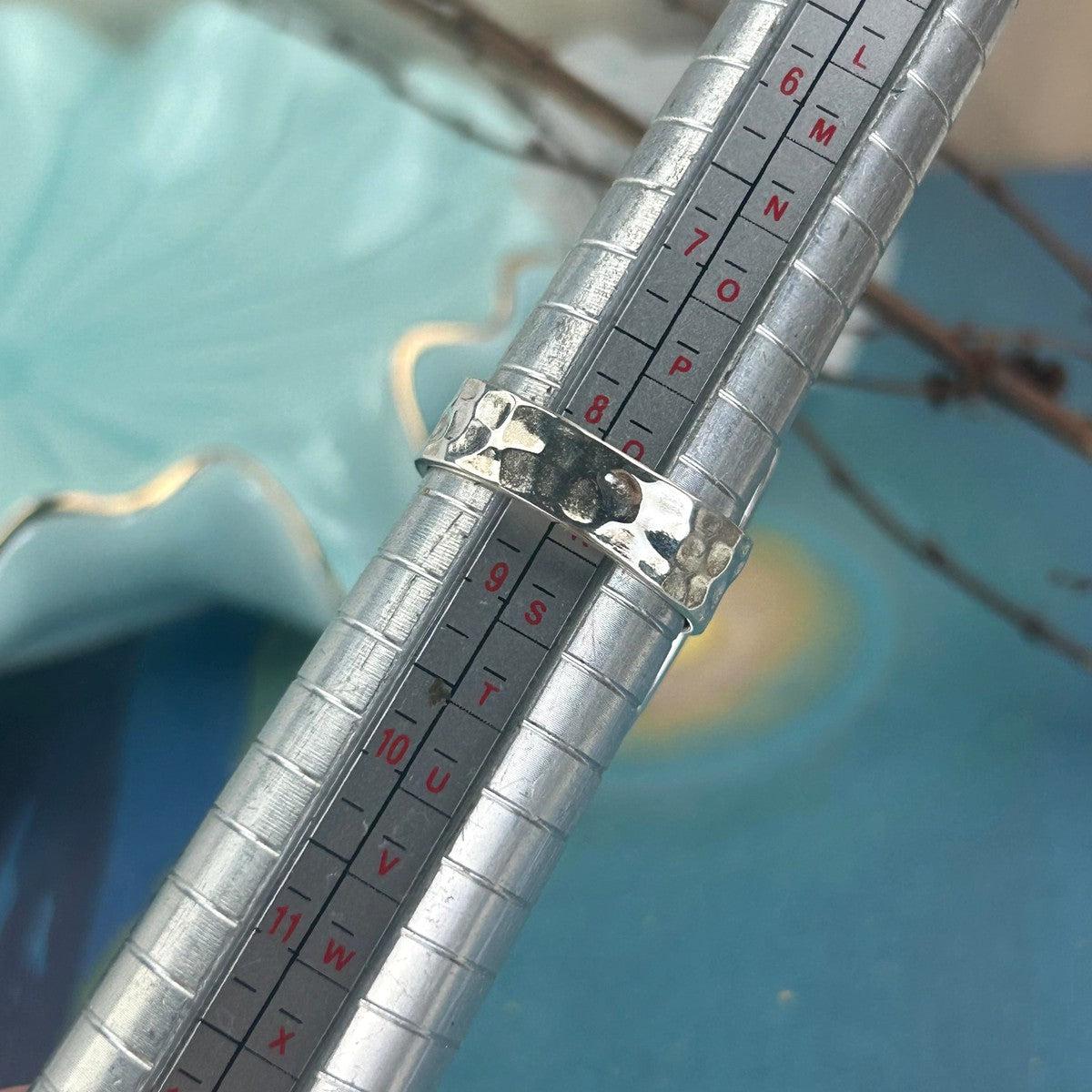 Tool Marked Silver Stone Ring