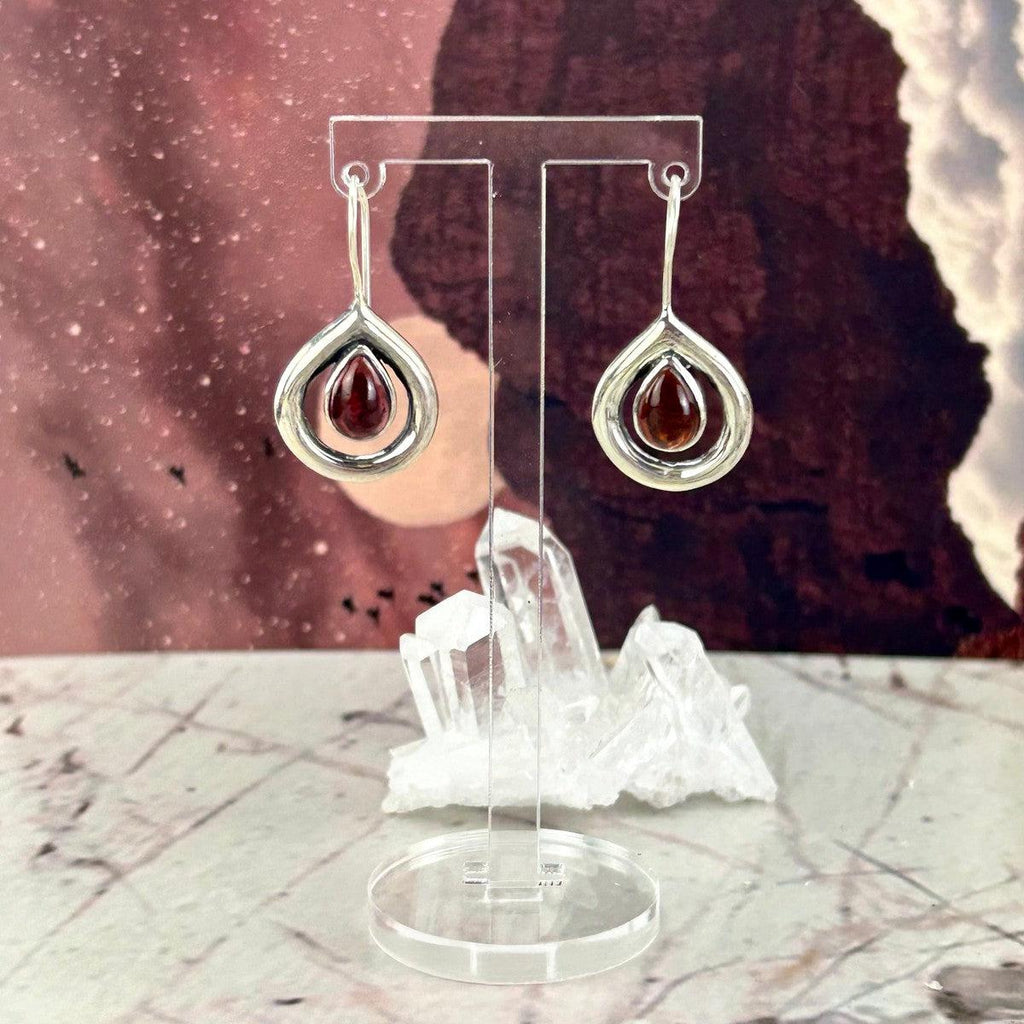 Garnet Teardrop Contemporary Drop Earrings