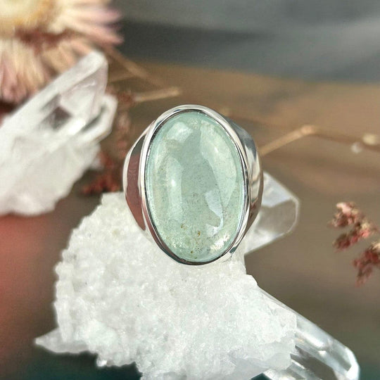 Aquamarine Elongated Oval Wide Band Ring