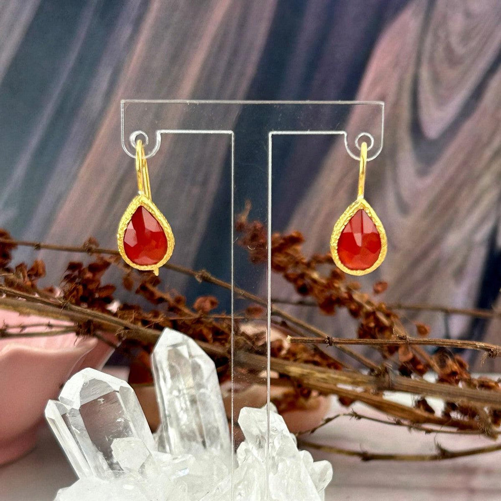 Carnelian Teardrop Gold Earrings