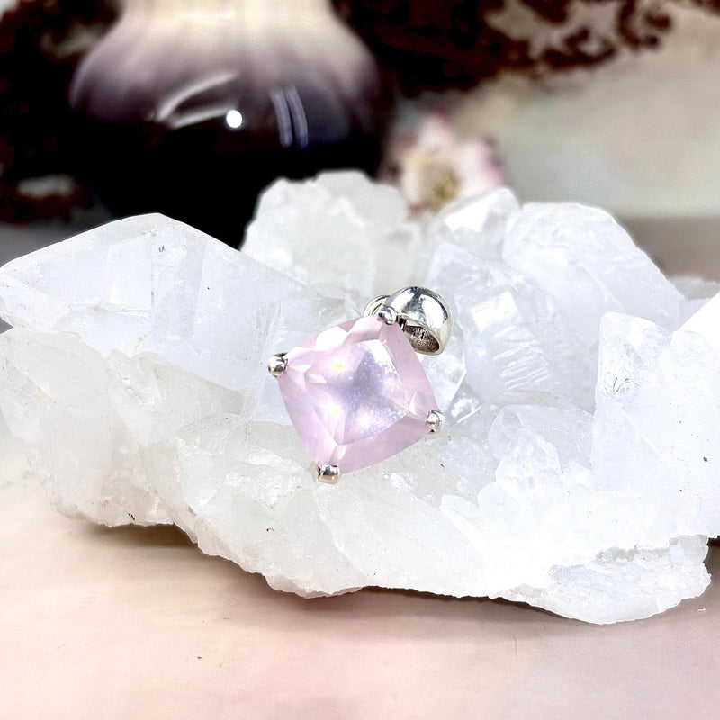 Diamond Cut Rose Quartz Pendant