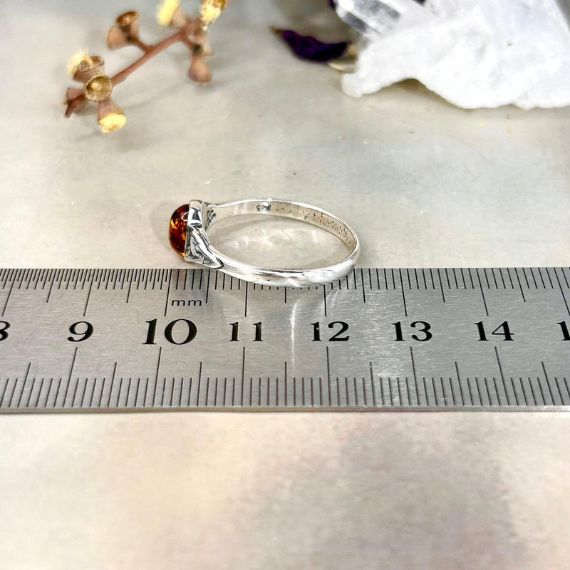 Baltic Cognac Amber Oval Triquetra Ring
