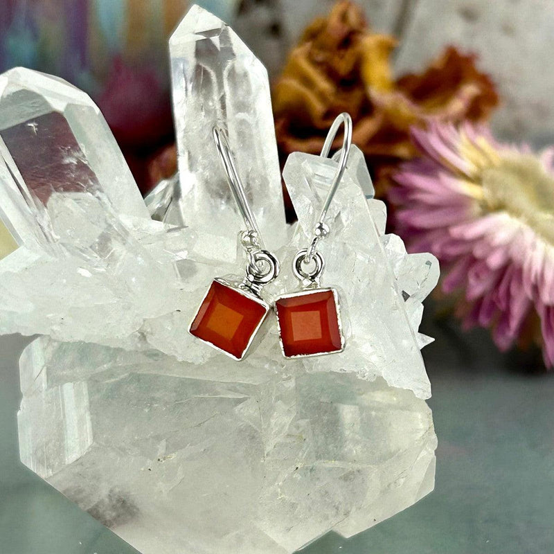 Square Cut Carnelian Earrings