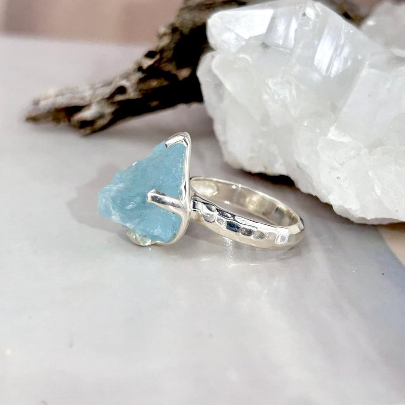 Rough Aquamarine Crystal Ring
