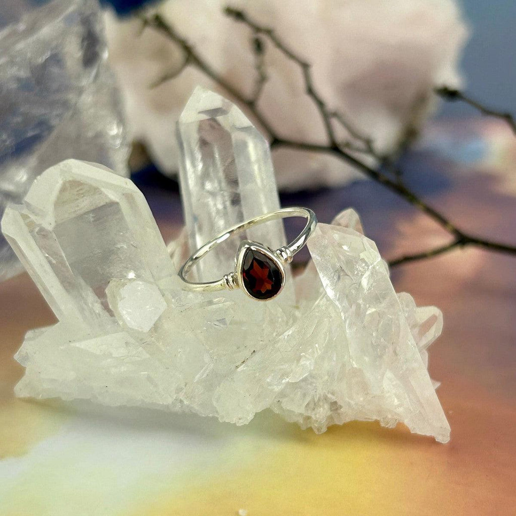 Garnet Fine Silver Band Ring