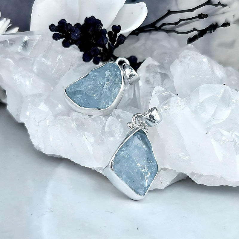 Raw Aquamarine Silver Pendant