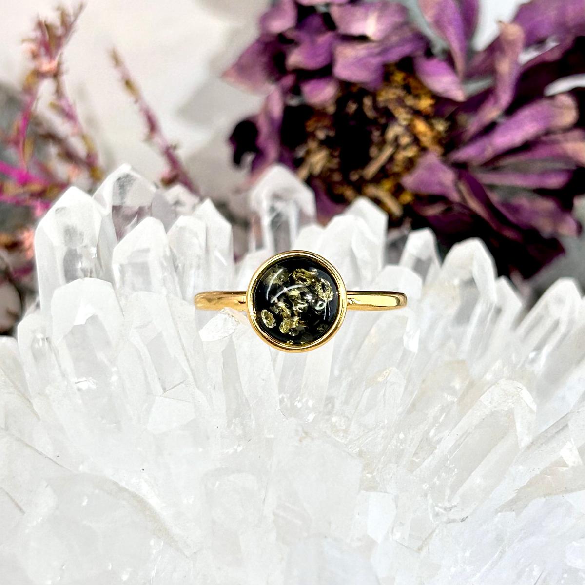 Certified Green Amber Gold Ring