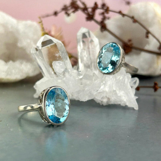 Blue Topaz Oval Ornate Ring