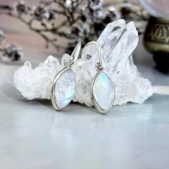 Rainbow Moonstone Marquise Drop Earrings