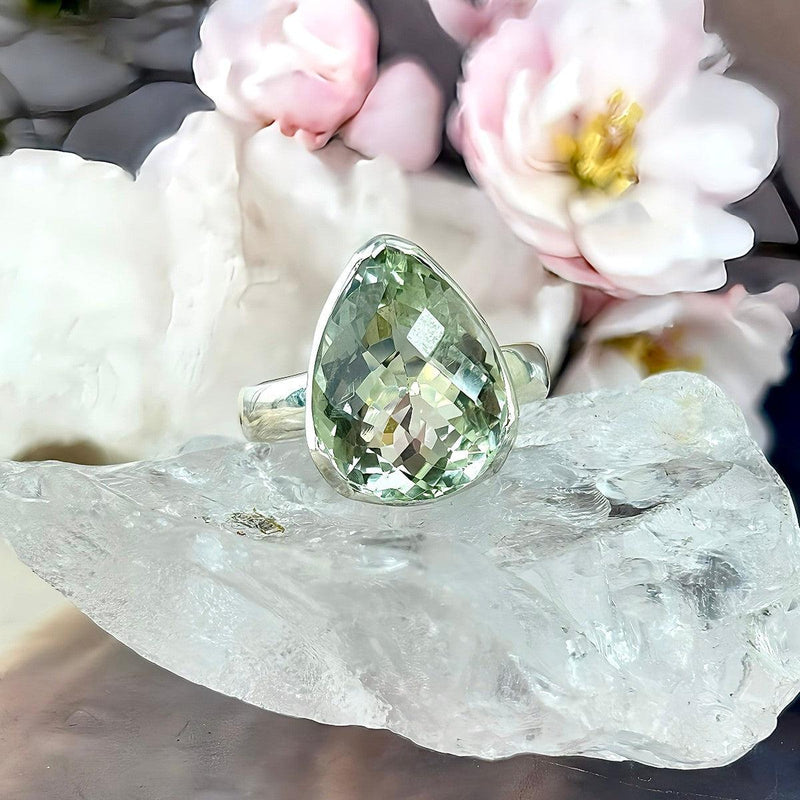 Green Amethyst Pear Ring