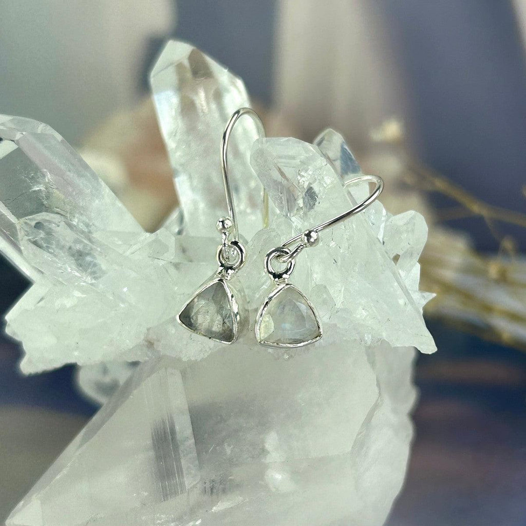 Trillion Cut Rainbow Moonstone Earrings