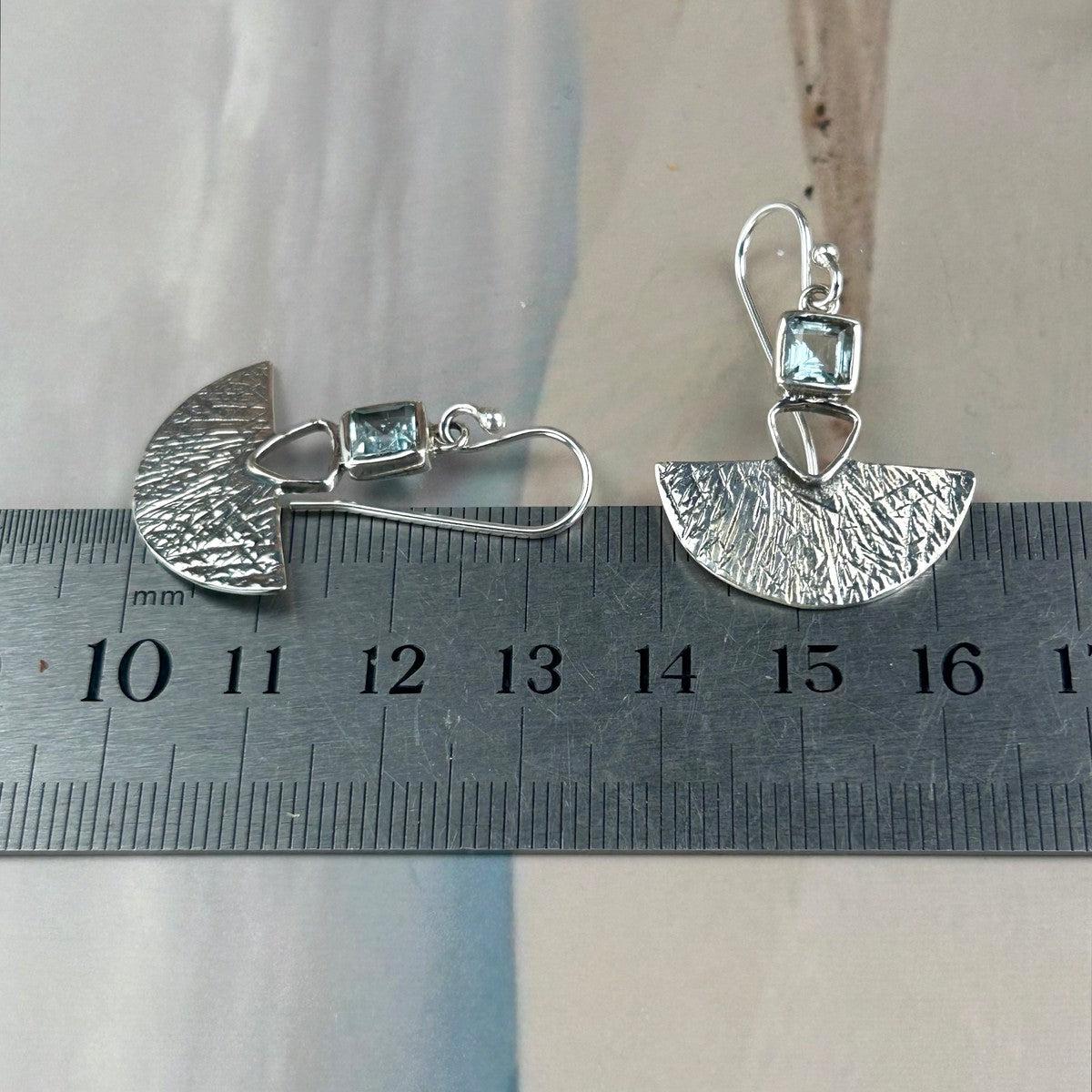 Etched Silver Blue Topaz Earrings