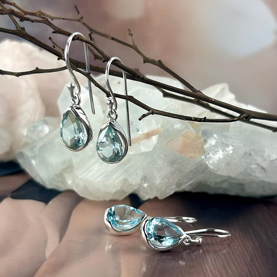 Blue Topaz Teardrop Cut Drop Earrings