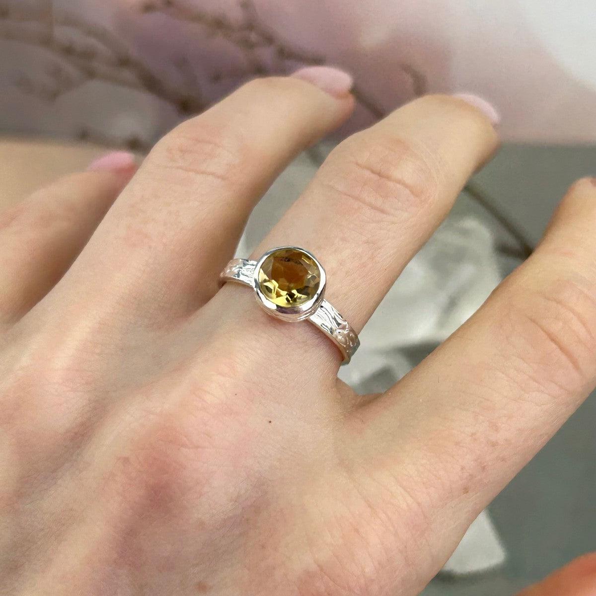 Citrine Round Silver Ring