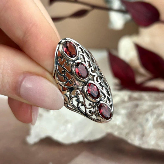 Garnet Four Stone Ornate Band Ring
