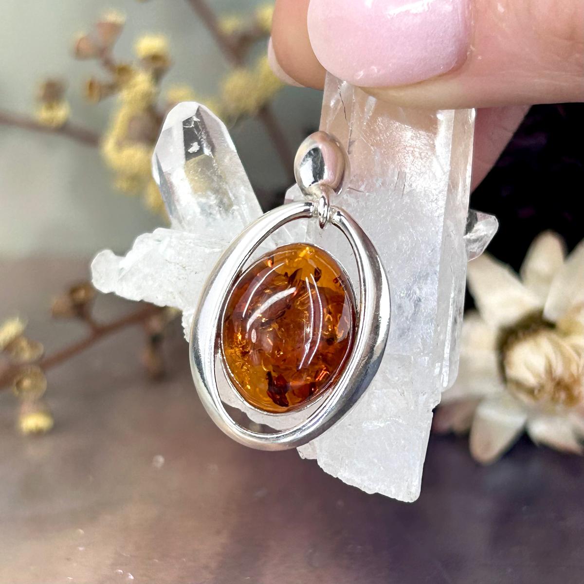 Women's Silver Amber Pendant