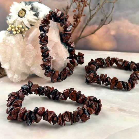 Mahogany Obsidian Chip Bead Crystal Bracelet