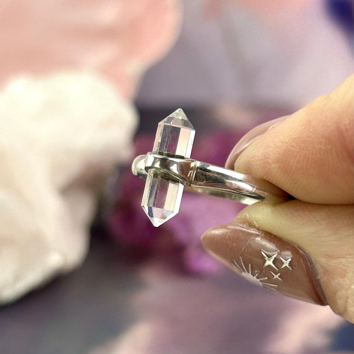 Clear Quartz Crystal Wand Ring