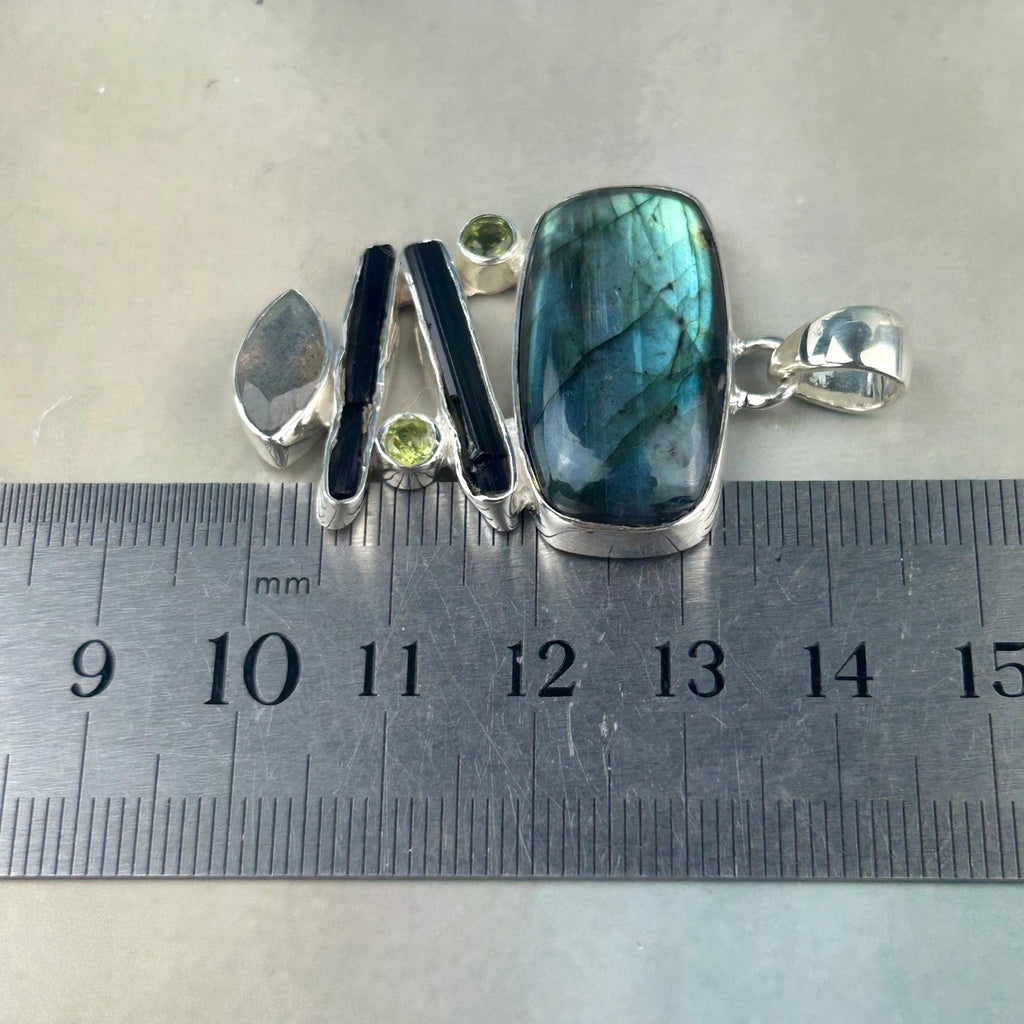 Multi Crystal Sterling Silver Pendant