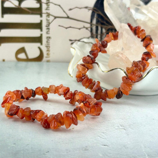 Carnelian Chip Bead Crystal Bracelet