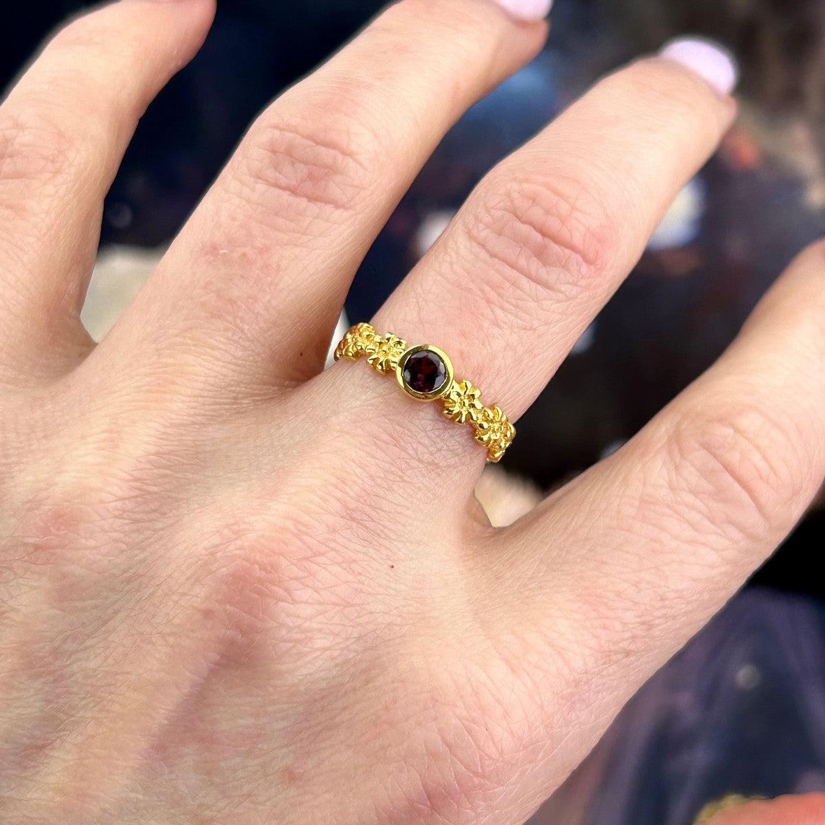 Garnet Floral Ring