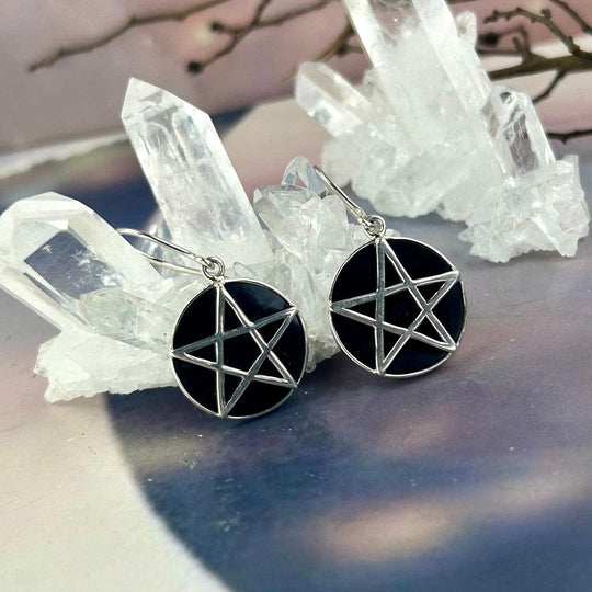 Black Onyx Pentacle Drop Earrings