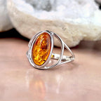 Orange Amber Sterling Silver Ring