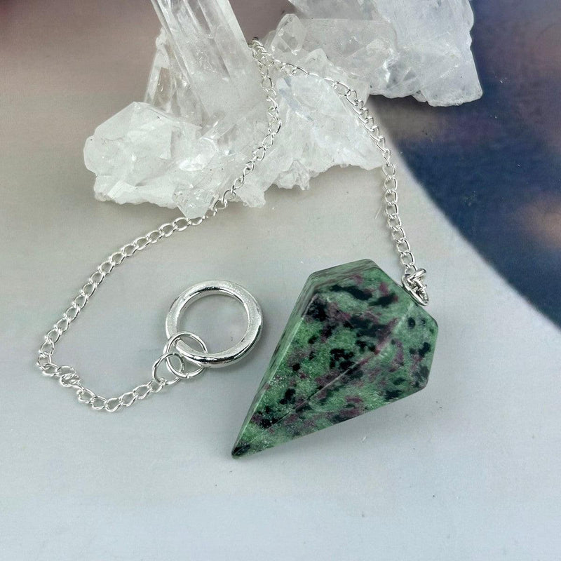 Ruby Zoisite Pendulum Silver Chain