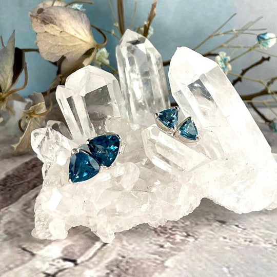Swiss Blue Topaz Trillion Cut Stud Earrings