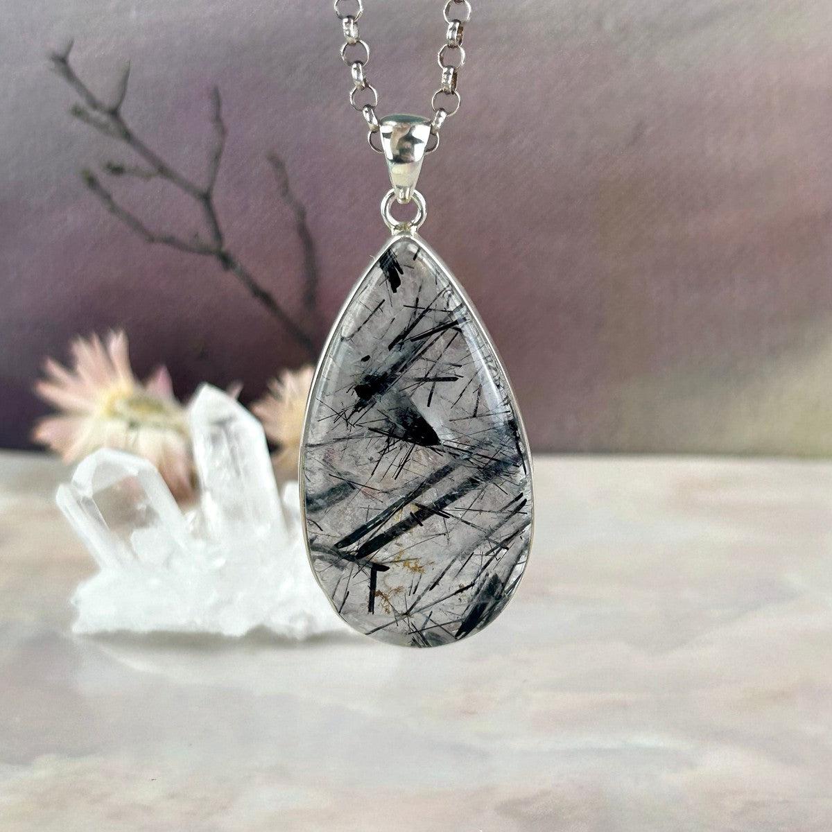 Black Tourmaline In Quartz Necklace