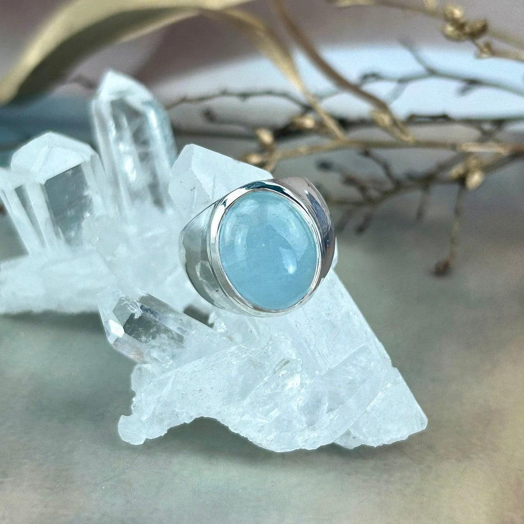 Oval Aquamarine Wide Band Ring