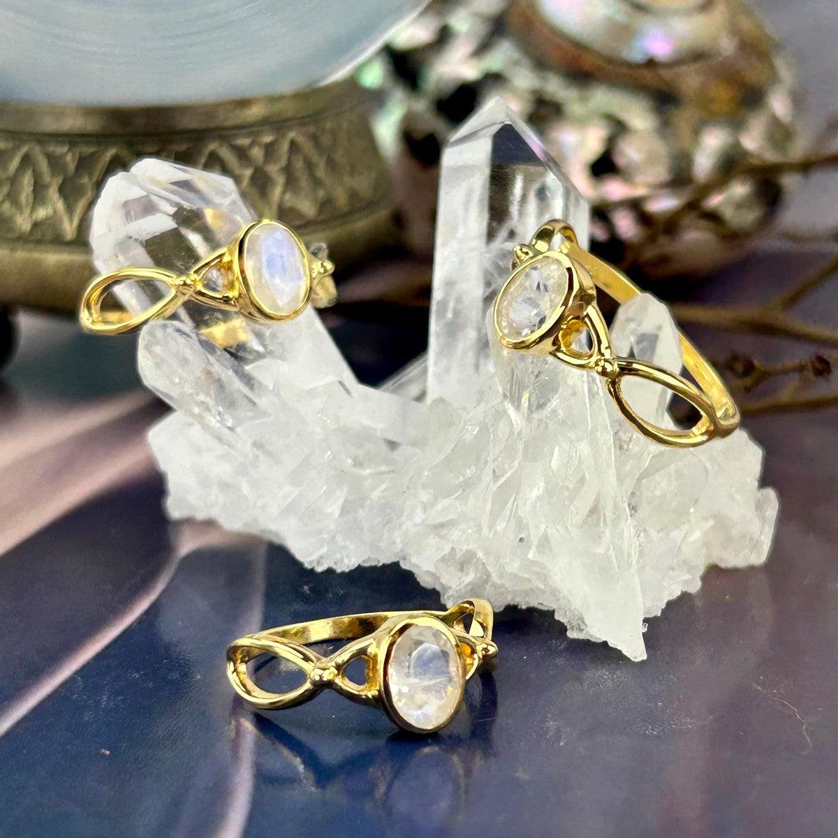 Rainbow Moonstone Gold Ring