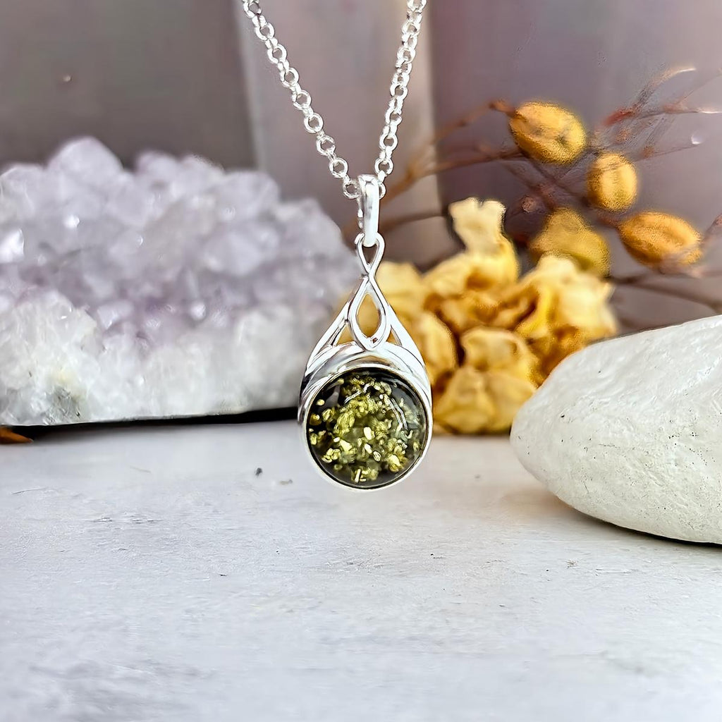 Celtic Green Amber Pendant