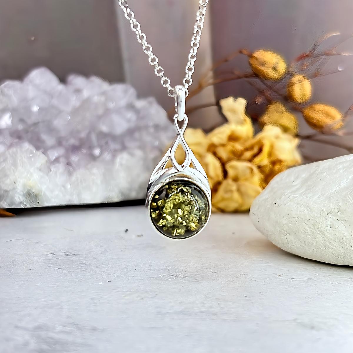 Celtic Green Amber Pendant