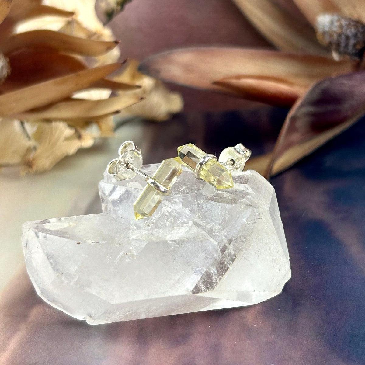 Lemon Quartz Bar Studs