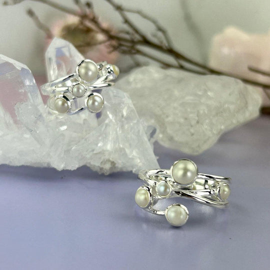 Pearl Round Cluster Multi Band Ring