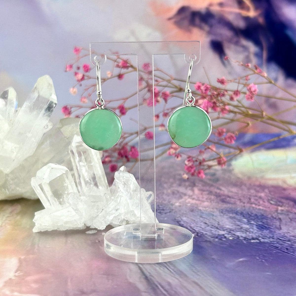 Green Chalcedony Circle Drop Earrings