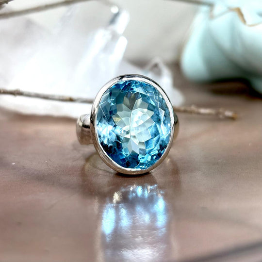 Swiss Blue Topaz Oval Cut Ring