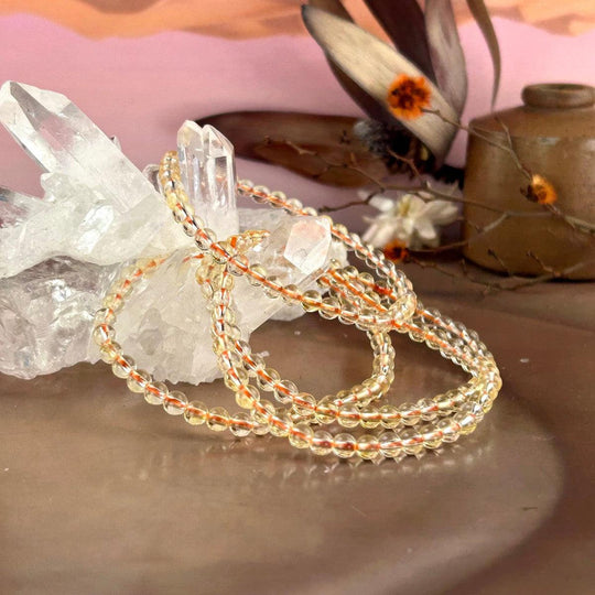 Citrine 4mm Round Bead Crystal Bracelet