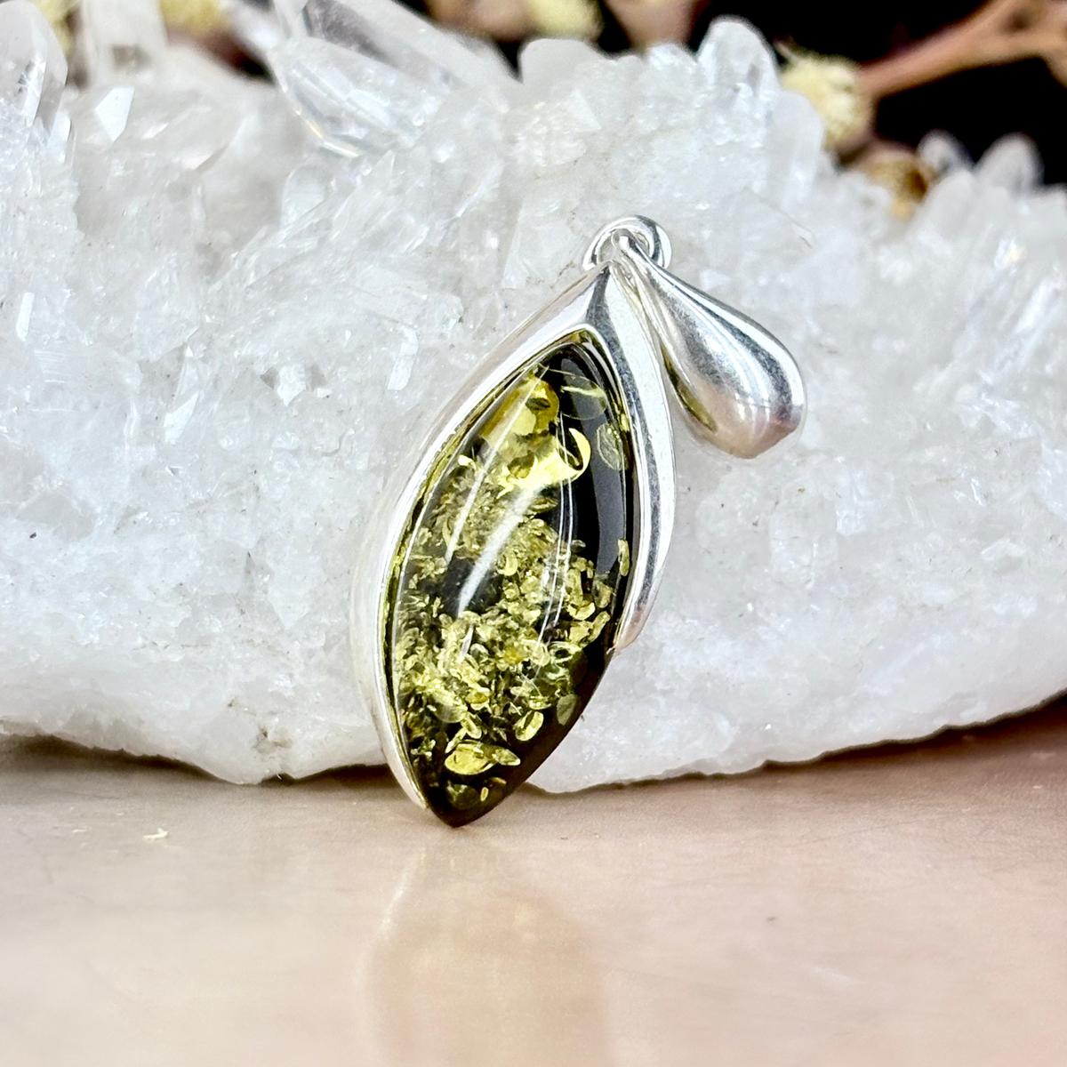 Sterling Silver Green Amber Pendant
