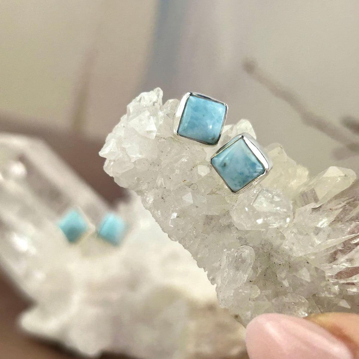 Real Larimar Stud Earrings